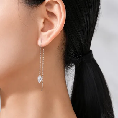Teardrop cubic zirconia ear threaders in sterling silver — product image 1