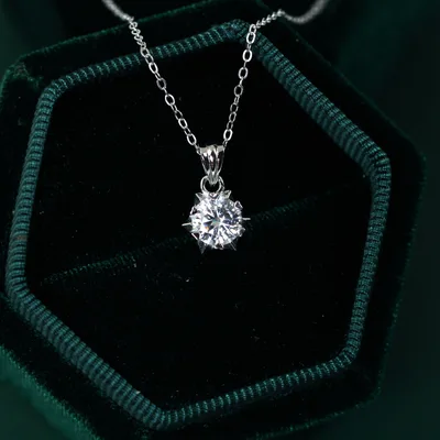 1 CT solitaire Moissanite silver pendant necklace — product image 1