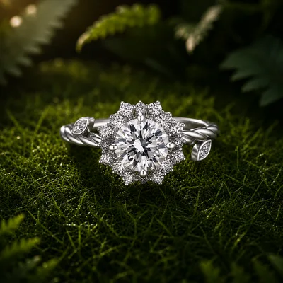 1 CT Moissanite Halo flower adjustable ring — product image 1