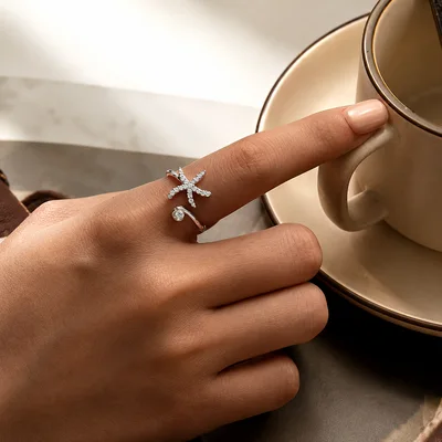 Sterling Silver Starfish Open Ring with Cubic Zirconia — product image 1
