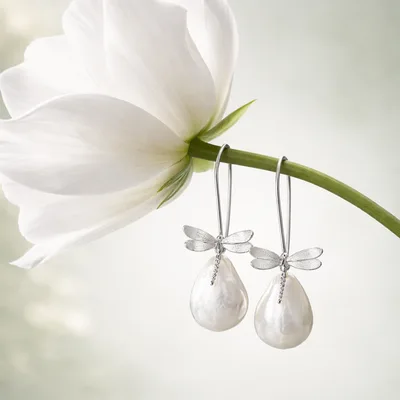 Baroque Freshwater Pearl Dragonfly Dangle Earrings — product image 1