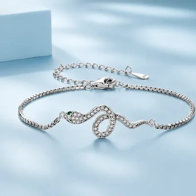 Sterling Silver Snake Bracelet with Cubic Zirconia — product image 1