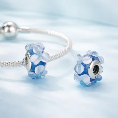 Blue flower Murano glass bead charms for bracelet — product image 1