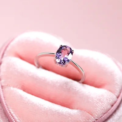 Natural Amethyst oval cut sterling silver ring — product image 1