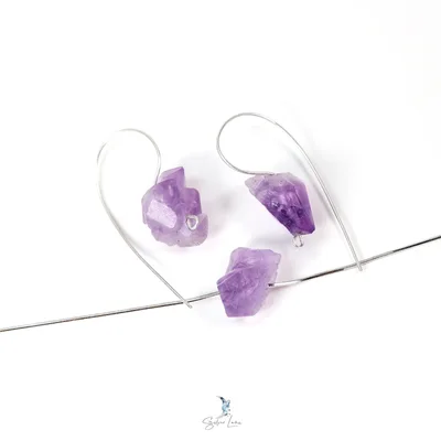 Healing Amethyst raw stones S hook drop earrings and necklace — product image 1