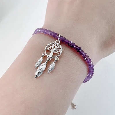 Amethyst gemstone sterling silver dream catcher bracelet — product image 1