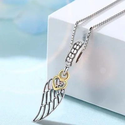 Angel wing sterling silver pendant charm — product image 1