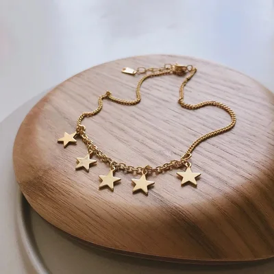 Gold plated star charms sterling silver anklet — product image 1