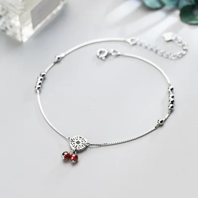 Lucky money bell charms sterling silver anklet — product image 1