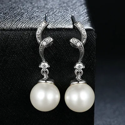 Sterling silver pearl dangle drop earrings — product image 1