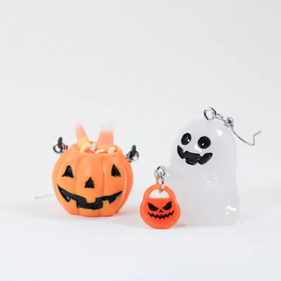 Trick-or-treat ghost and pumpkin earrings — product image 1