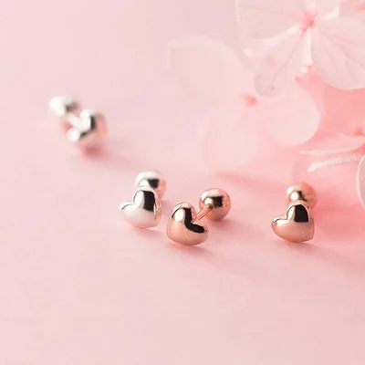 Sweet heart screw back silver stud earrings — product image 1