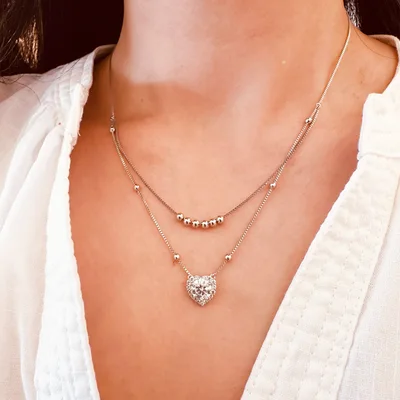1 CT Moissanite heart pendant double layer necklace — product image 1