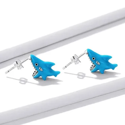 Blue shark stud earrings in sterlings silver — product image 1