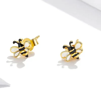 Honey bee gold plated sterling silver stud earrings — product image 1