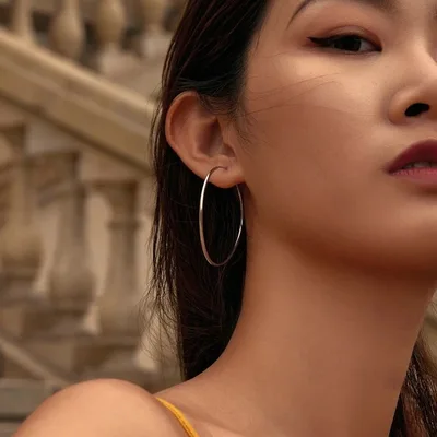 Sterling silver simple big hoop earrings — product image 1