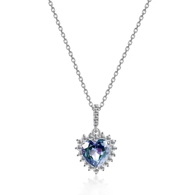 Halo heart Alexandrite pendant necklace in sterling silver — product image 1