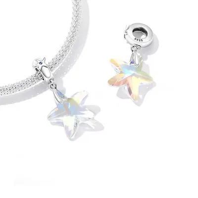 Crystal starfish sterling silver pendant charm — product image 1
