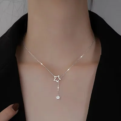 Dainty stars lariat pendant necklace in sterling silver — product image 1