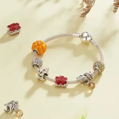 Pumpkin bead charm for bracelet in sterling silver — product image 1