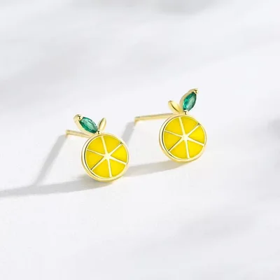 Lemon fruit stud earrings in sterling silver — product image 1