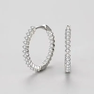 Cubic zirconia sterling silver hoop earrings — product image 1