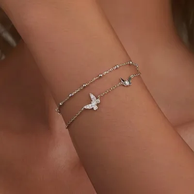 Butterflies double chain bracelet in sterling silver — product image 1