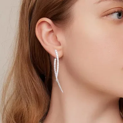 Cubic zirconia ear jacket long stick earrings — product image 1