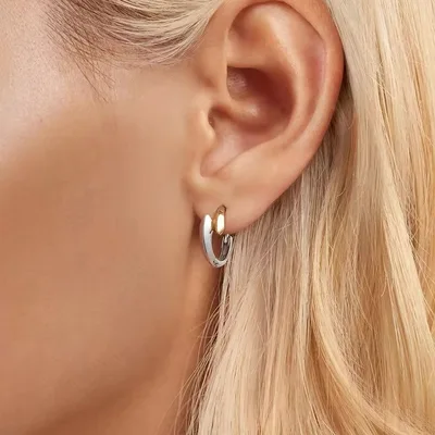 Two tone sterling silver hoop earrings — product image 1