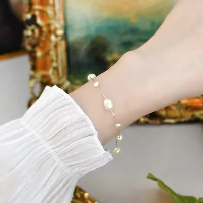 Freshwater pearls bridal bracelet in sterling silver — product image 1