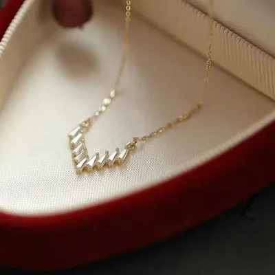 Dainty V shape cubic zirconia sterling silver pendant necklace — product image 1