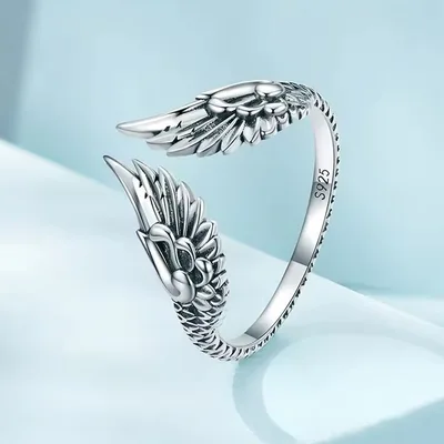 Angel wing adjustable sterling silver ring — product image 1