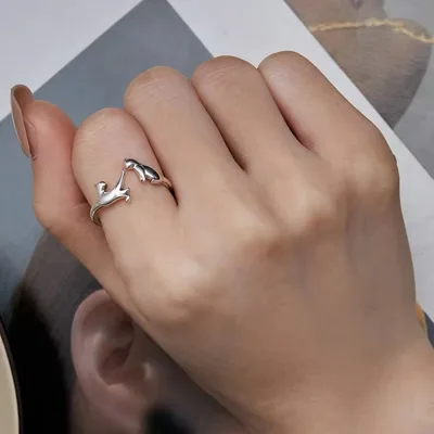 Fighting cat adjustable sterling silver ring — product image 1