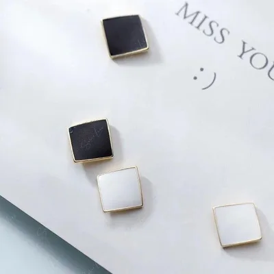 Geometric black white square stud earrings — product image 1