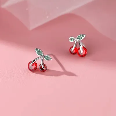 Cherry fruit stud earrings in sterling silver — product image 1
