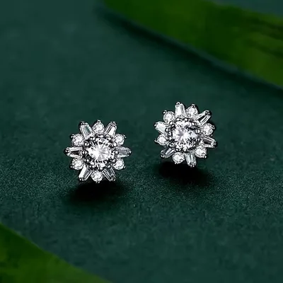 Cubic zirconia sun halo stud earrings — product image 1