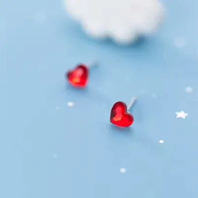 Valentine red heart stud earrings in sterling silver — product image 1