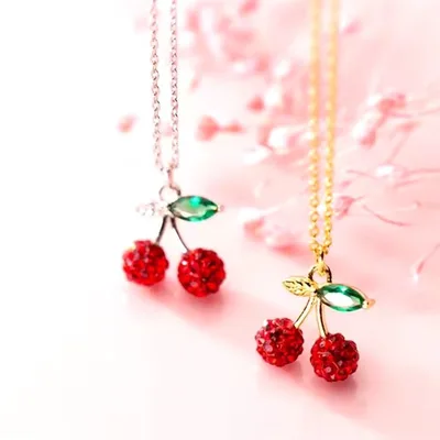 Sparkling cherry fruit pendant necklace in sterling silver — product image 1