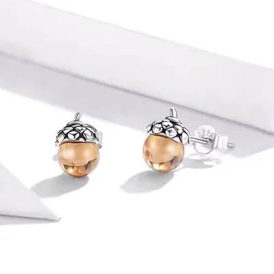 Cute acorn stud earrings in sterling silver — product image 1