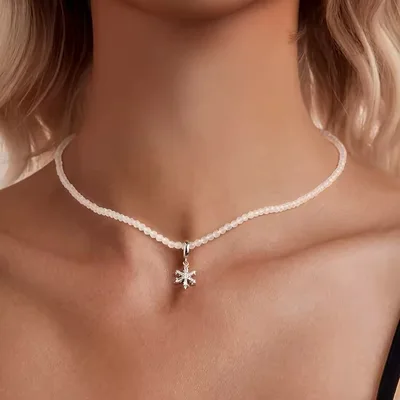 Christmas snowflake glass beaded necklace — product image 1