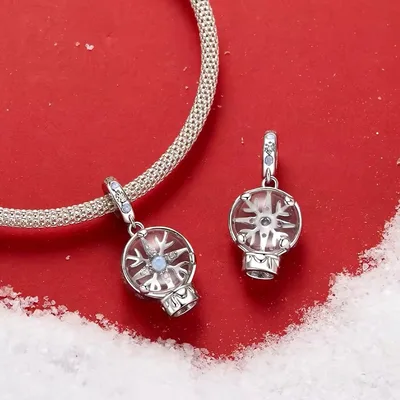 Chistmas snow globe silver pendant charm — product image 1