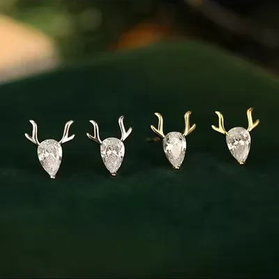 Christmas reindeer silver stud earrings