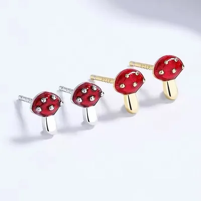 Tiny mushroom stud earrings in sterling silver