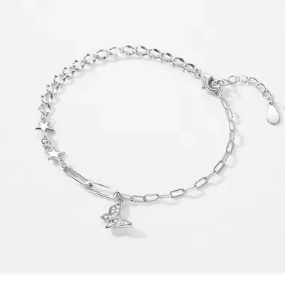 Butterfly and stars link chain silver bracelet — product image 1