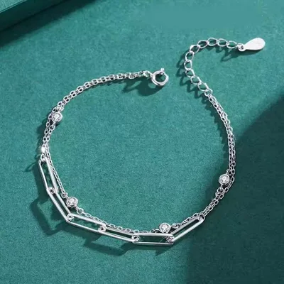 Link chain double layer silver bracelet — product image 1