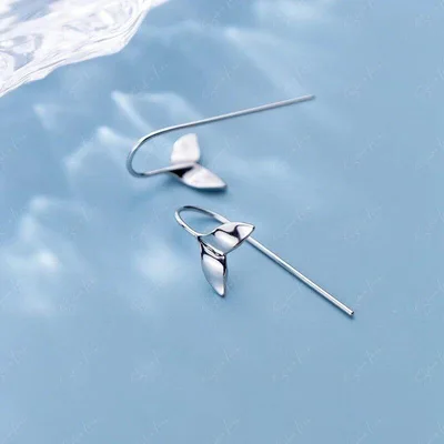 Mermaid tail minimalist sterling silver earrings — product image 1