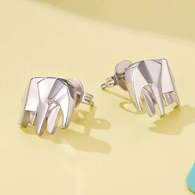Platinum-Plated Elephant Stud Earrings with Sterling Silver Posts — product image 1