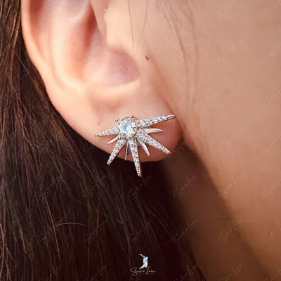 Starburst cubic zirconia sterling silver stud earrings — product image 1