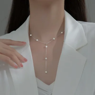 Pearls lariat bridal necklace in sterling silver — product image 1