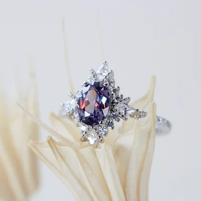 Color changing Alexandrite gemstone ring in sterling silver — product image 1